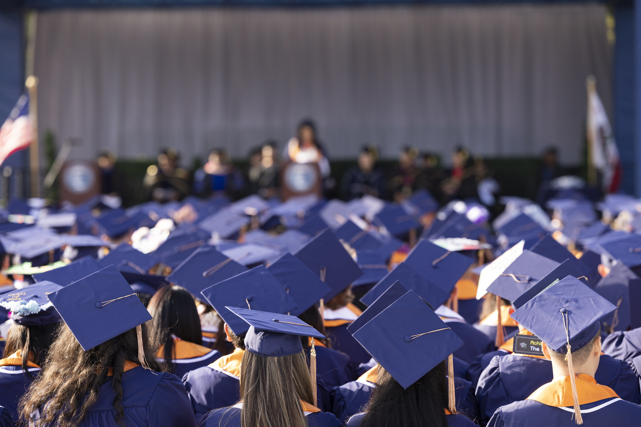 graduation ceremony, with a view of all the graducation caps