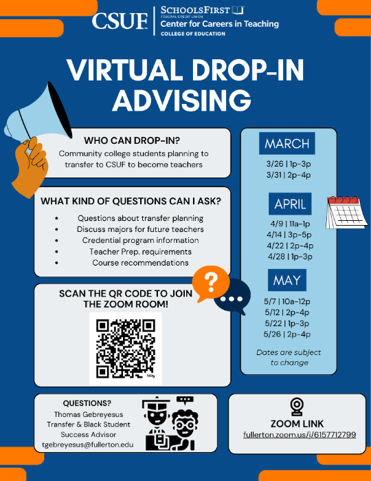 Flyer for drop-in advising hours