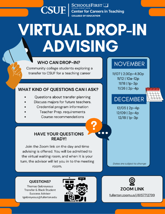 Flyer for drop-in advising hours