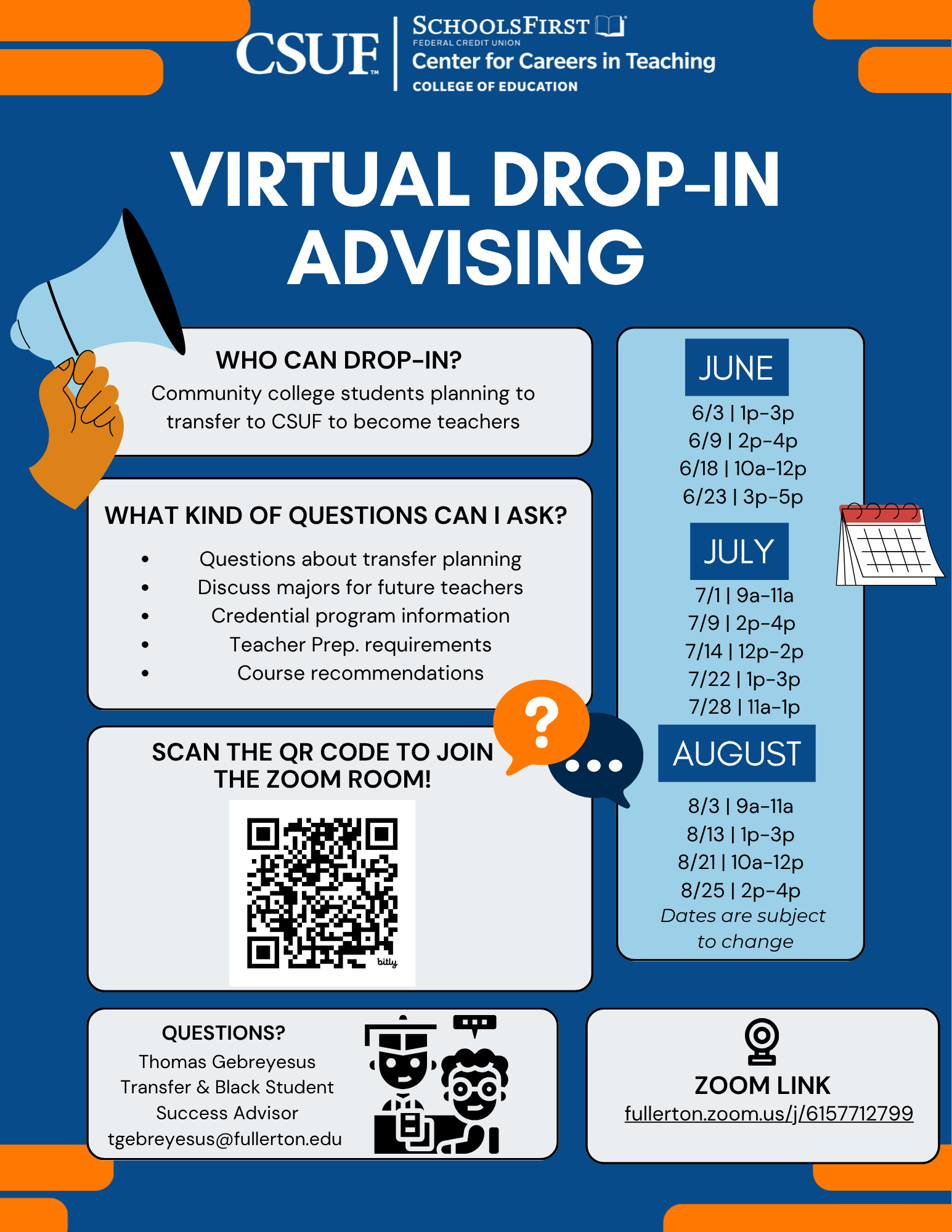 Flyer for drop-in advising hours