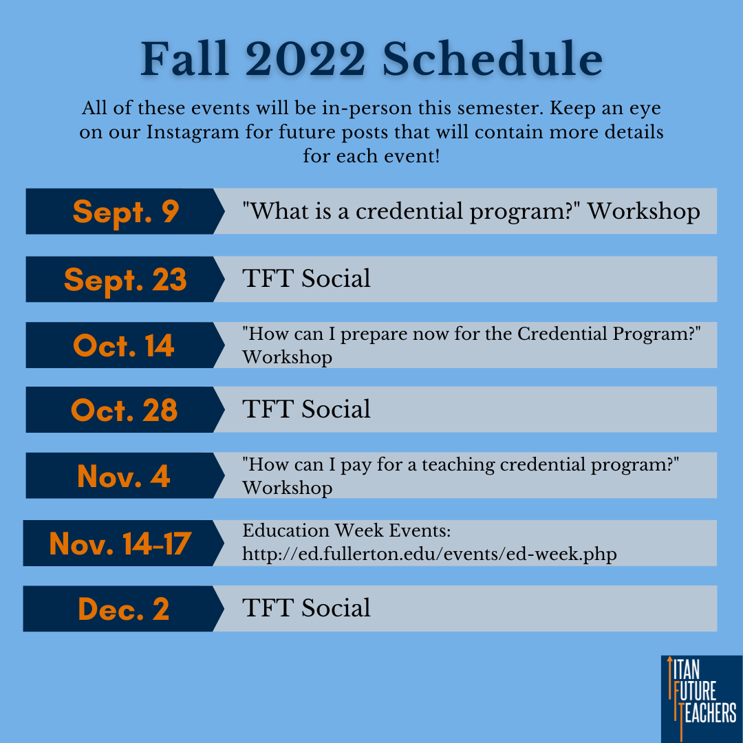 Fall 2022 TFT Calendar of Events